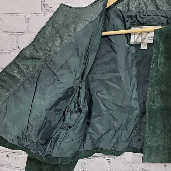 Wilson Leather Green Suede Jacket Cropped Vtg 80's Disco Womens L Large - Picture 5 of 9
